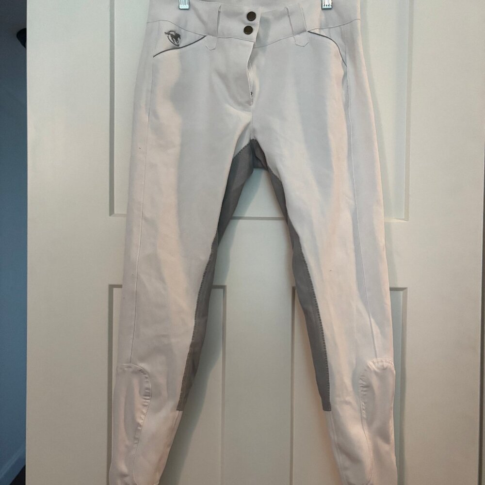Piper by SmartPak White w/Grey Suede Full Seat Breeches - Gently Used, Size 28L